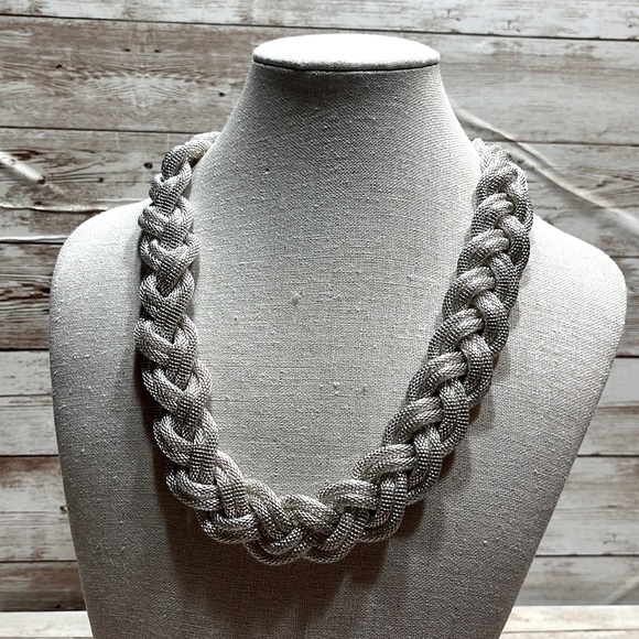 Silver Woven Chain Link Necklace - Picture 2 of 8